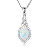 Sterling Silver Teardrop Moonstone Turquoise White Opal  Celtic Knot Pendant Necklace for Women