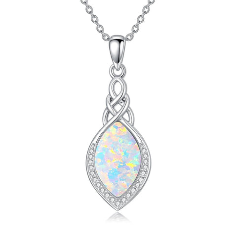 Sterling Silver Teardrop Moonstone Turquoise White Opal  Celtic Knot Pendant Necklace for Women