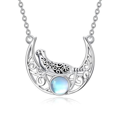 Sterling Silver Moonstone Celtic Knot Raccoon Otter Pig Dolphin Cow Pendant Necklace Birthday Mother's Day Gift