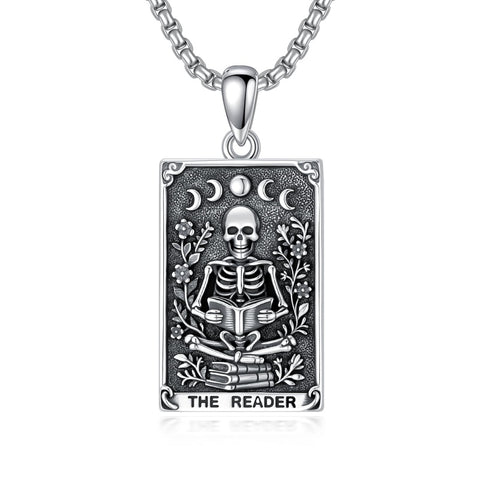 Sterling Silver Tarot Card Pendant  Necklace for Men Gothic Amulet Jewelry