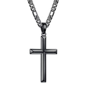 S925 Sterling Silver Cross Pendant Cross Necklace for Men, Mens Cross Necklace  Figaro Chain Necklace for Men Women Girls