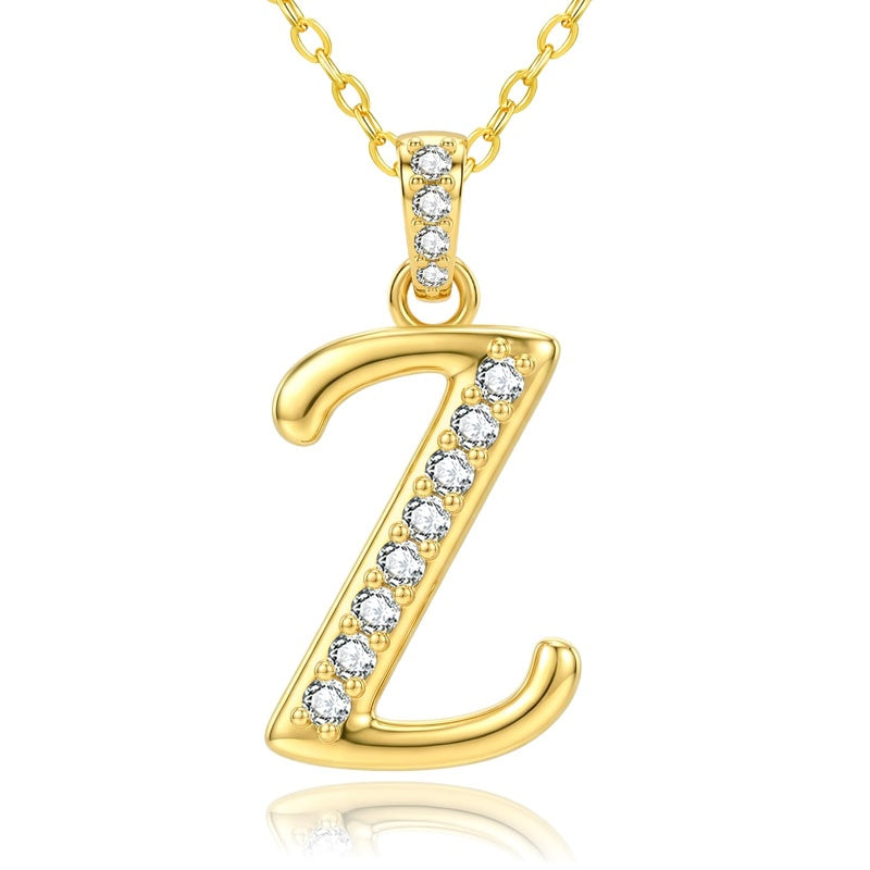 Cubic Zircon 14K Gold Plated Initial Letter A-Z Pendant Necklace