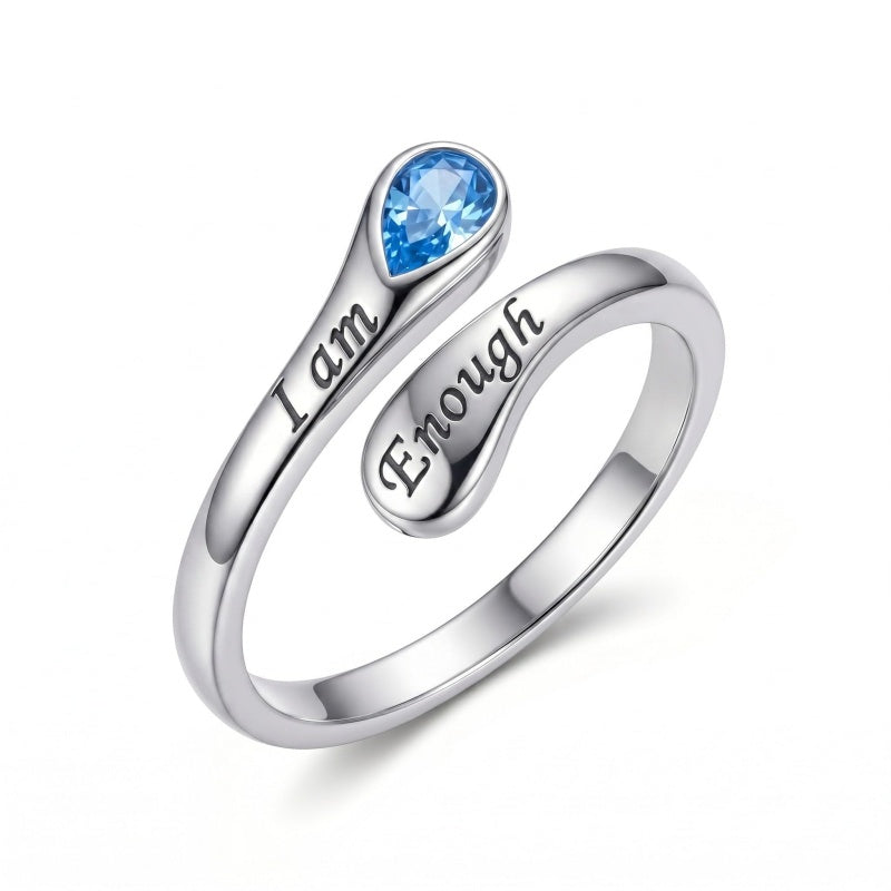 Sterling Silver I Am Enough God Is With Me Let Go Let God Faith Over Fear Faith Hope Love Just Breathe Open Ring