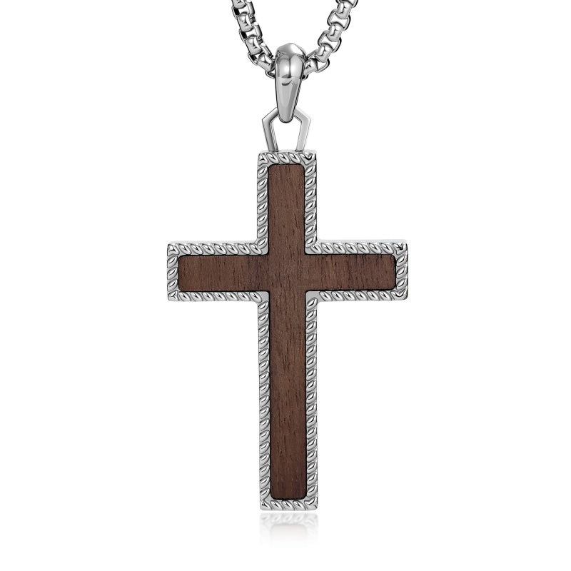 14K Gold Plated Wooden Cross Necklace Jewelry Gift for Him