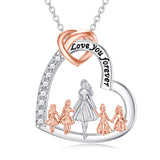 Sterling Silver Mother and 2/3/4 Daughter Heart Pendant Necklace Engraved with Love You Forever