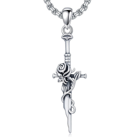 Sterling Silver Medieval Sword Dagger Pendant Necklace