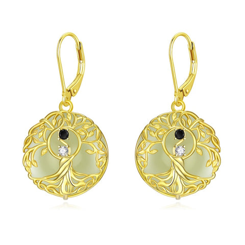 14K Gold Plated Natural Jade  Earrings for Women Good Fortune Jewelry Birthday Mother's Day Gifts