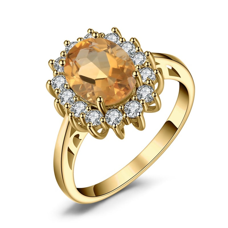 14K Yellow Gold Plated Birthstone Halo Engagement Rings for Women