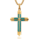 14K Gold Plated Turquoise Malachite Cross Necklace for Men Christianity Cross Jewelry