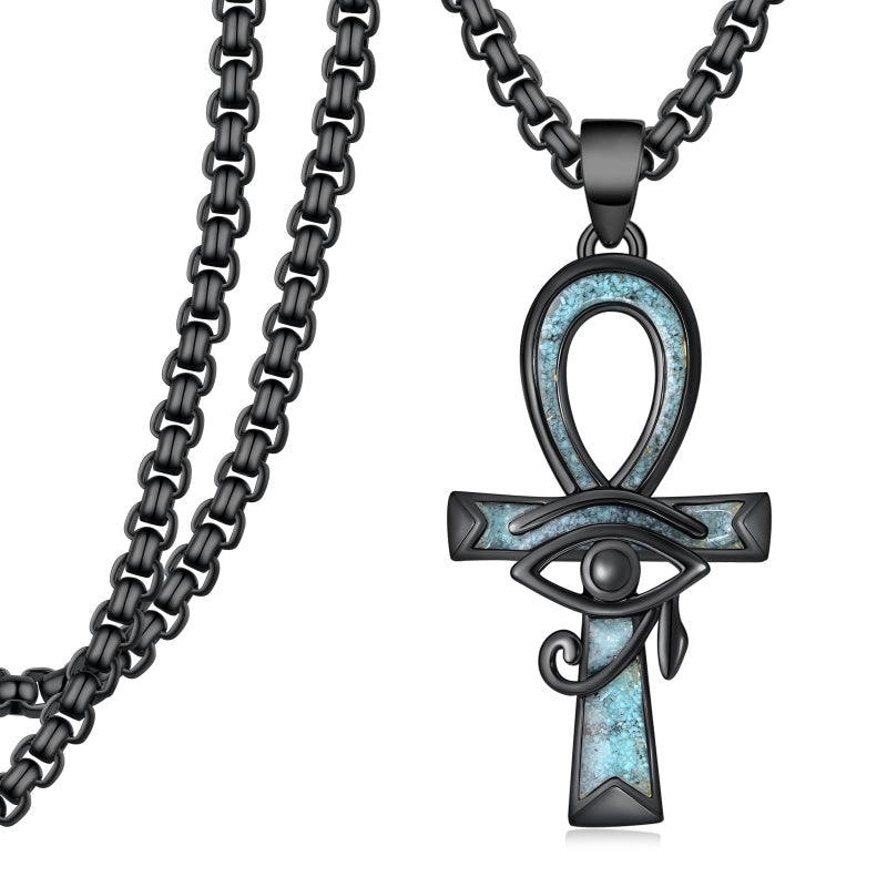 14K Gold Plated Turquoise Wolf Thor's Hammer Ankh Dragon Lion Compass Crucifix Pendant Necklace for Men
