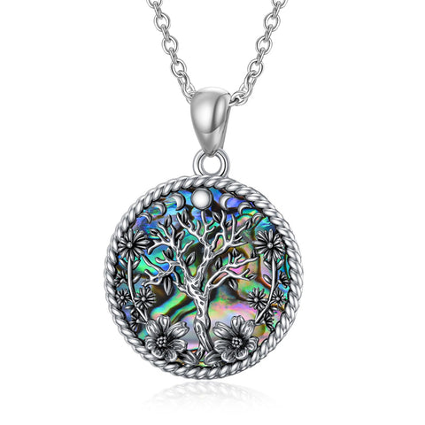 Sterling Silver Abalone Shell Tree of Life Pendant Necklace
