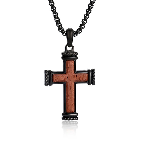 14K Gold Plated Wooden Abalone Shell Cross Pendant Necklacefor Men