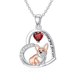 14K Gold Birthstone Corgi Pendant Necklace