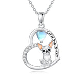 Sterling Silver Moonstone Pug Chihuahua Poodle German Shepherd Maltese Pendant Necklace Engraved wth I Love You Forever