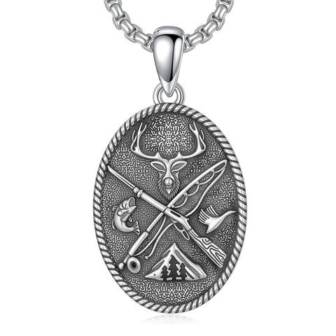 Sterling Silver Deer Bass Fish Wild Duck Fish Hook Pendant Necklace Hunting Jewelry Gifts for Men