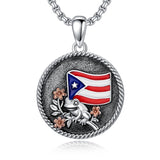 Sterling Silver Frog Flag Puerto Rico Pendant Necklace