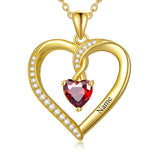10K 14K 18K Solid Gold Personalized Engraved 1-4 Birthstone Heart Necklaces for Women