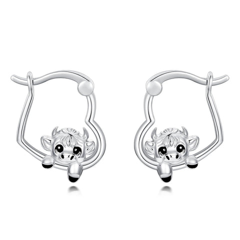 Sterling Silver Fox Frog Leopard Peacock Puppy Animal Hug Hoop Earrings