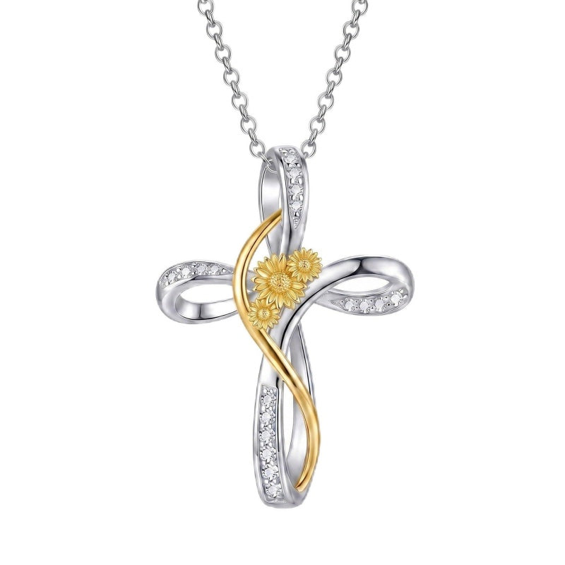 Sterling Silver Daisy Rose Plumeria Lotus Sunflower Cross Pendant Necklace for Women