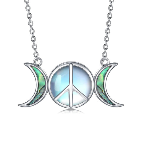 Sterling Silver Moonstone Peace Sign  Pendant Necklace