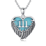 Sterling Silver Turquoise Angel Number 11:11 111 333 444 Pendant Necklace