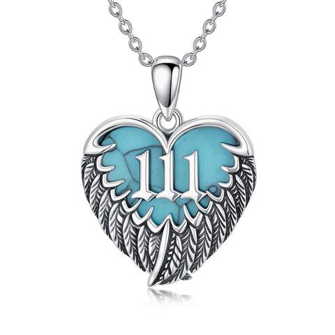 Sterling Silver Turquoise Angel Number 11:11 111 333 444 Pendant Necklace