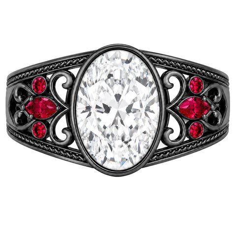 Sterling Silver 10K 14K 18K Gold Custom Engraved  Moissanite Gothic Ring for Women Halloween Gift