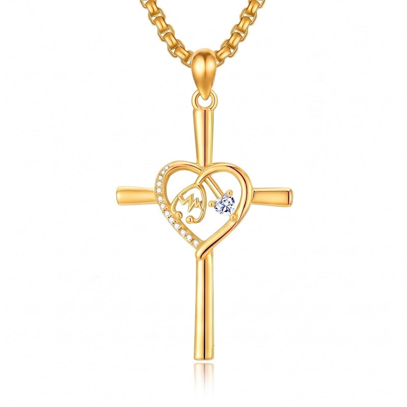 14K Gold Plated Stethoscope Caduceus Cross Pendant Necklace for Women