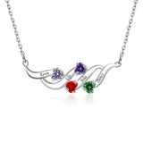 Sterling Silver Personalized Birthstone Name Wave Pendant Family Necklace