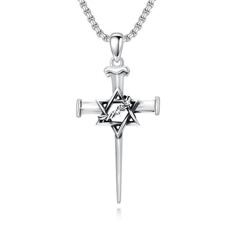 Sterling Silver Star Of David  Cross Pendant Necklace