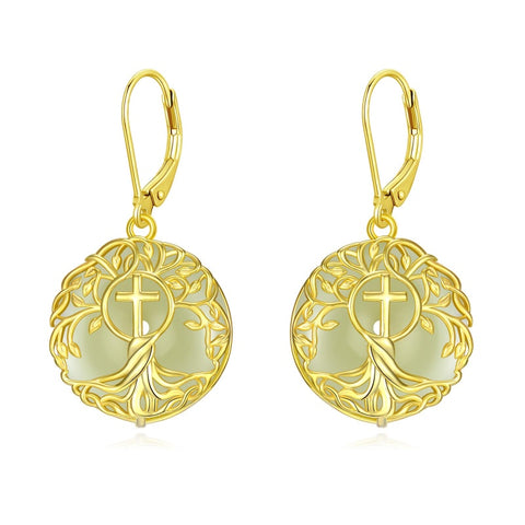 14K Gold Plated Natural Jade  Earrings for Women Good Fortune Jewelry Birthday Mother's Day Gifts