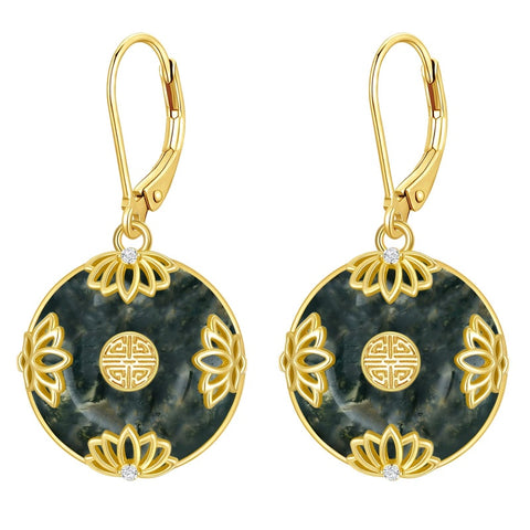 14K Gold Plated Natural Jade  Earrings for Women Good Fortune Jewelry Birthday Mother's Day Gifts