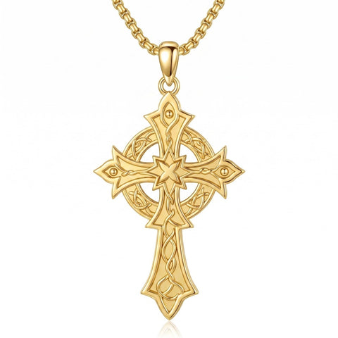 10K 14K 18K Gold Cross Pendant Necklace Religious Jewelry Gifts for Men and Women