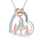 Sterling Silver Mother and 2/3/4 Daughter Heart Pendant Necklace Engraved with Love You Forever