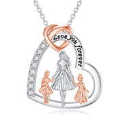 Sterling Silver Mother and 2/3/4 Daughter Heart Pendant Necklace Engraved with Love You Forever