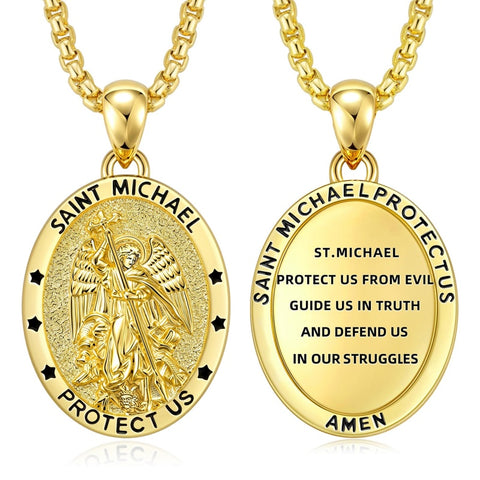 Patron Saint Medals Protection  14K Gold Plated Necklace for Men