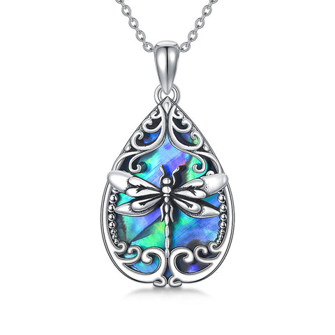 Sterling Silver Abalone Shell Dragonfly Butterfly Bee Hummingbird Pendant Necklace for Women