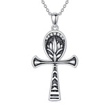 Sterling Silver  Ankh Lotus Pendant Necklace