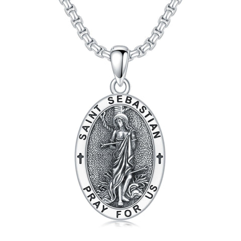 Sterling Silver Amulet Medal  St Sebastian Saint Christopher Viking Deer Pendant Necklace