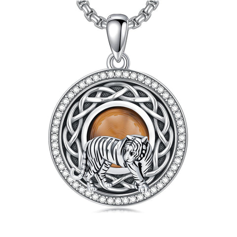 Sterling Silver Tiger Eye Eagle Lion Pendant Necklace for Men