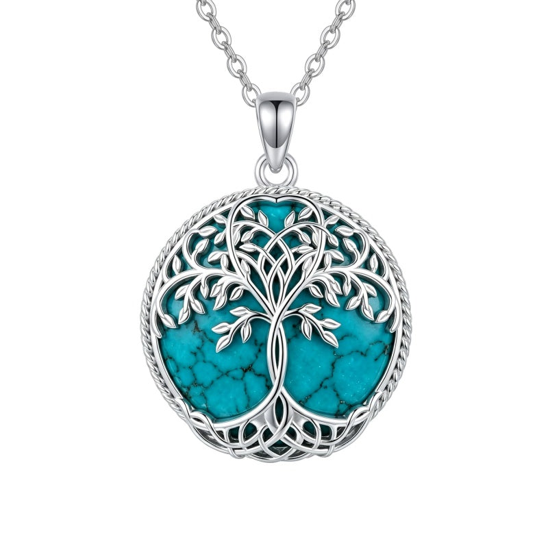 Sterling Silver Turquoise Sun and Moon AA Sobriety Celtic Knot Cross DNA Star of David Tree of Life Pendant Necklace