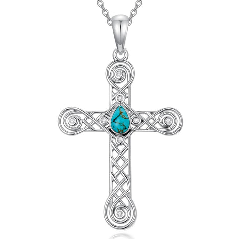 14K Gold Plated Turquoise Cross Pendant Necklace Western Jewelry for Women