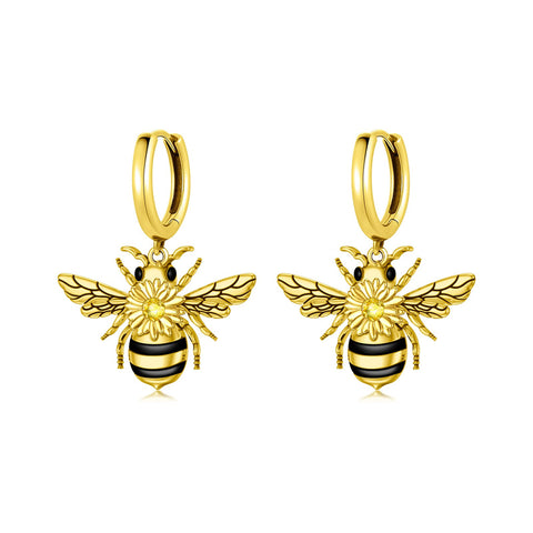Sterling Silver  Bee Hoop Earrings