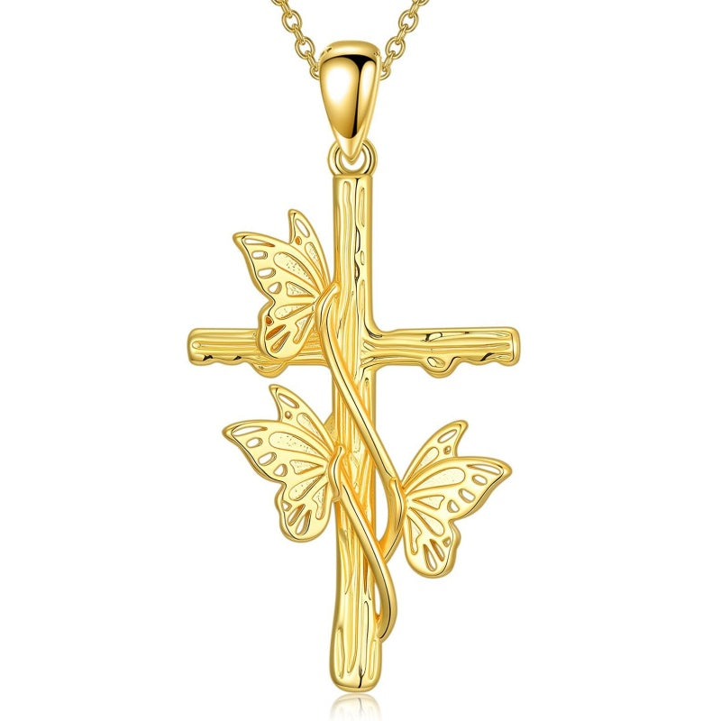 14K Gold Plated Cross Pendant Necklace for Women
