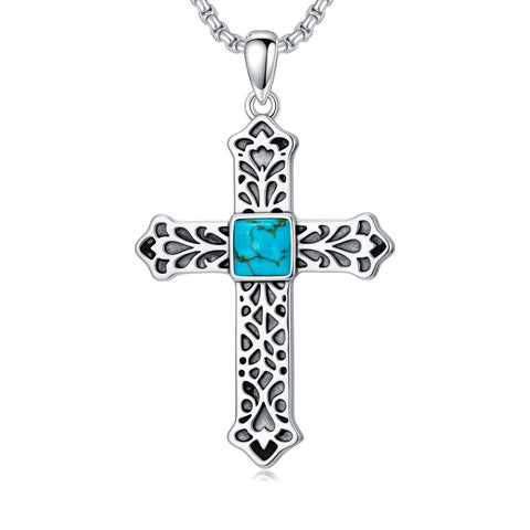 14K Gold Plated Turquoise Cross Pendant Necklace