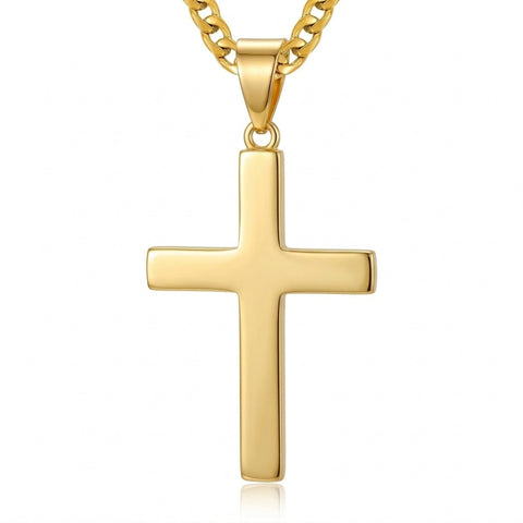 Cross Pendant Necklace for Men 14K Gold Plated Minimalist Christian Jewelry Religious Gift