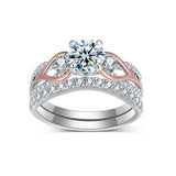 Sterling Silver Three Stone Moissanite Wedding Engagement Ring Sets