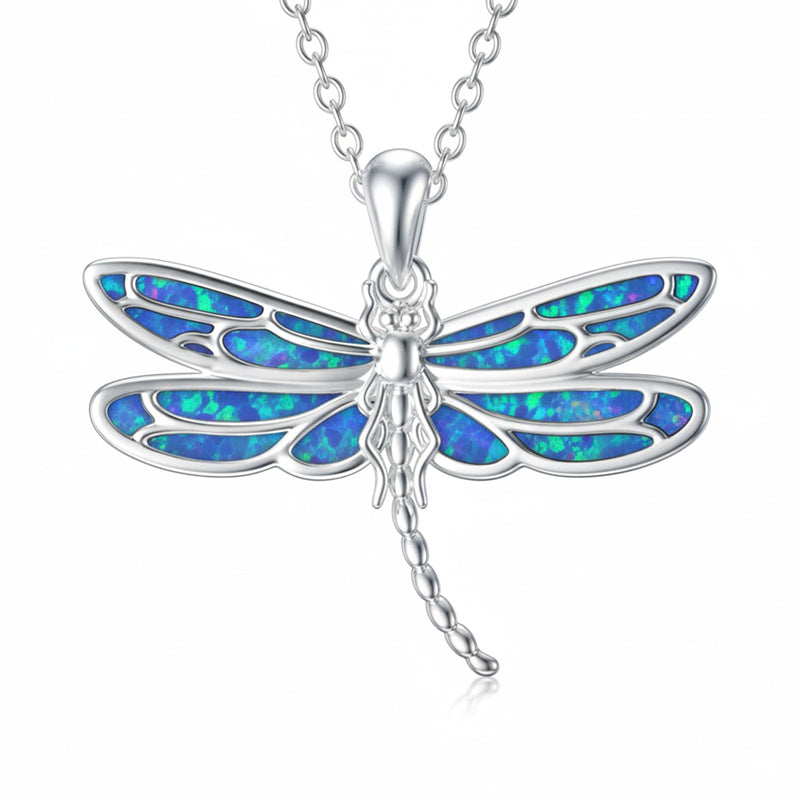 Sterling Silver Blue Dragonfly Pendant Necklace