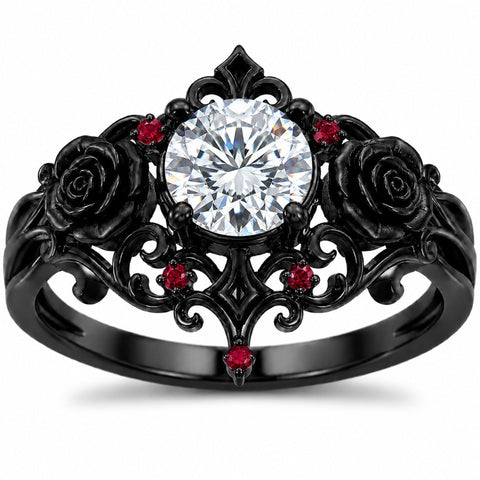 Sterling Silver 10K 14K 18K Gold Moissanite Gothic Black  Engagement Wedding Ring  for Women Halloween Gift