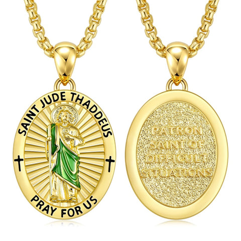 Patron Saint Medals Protection  14K Gold Plated Necklace for Men